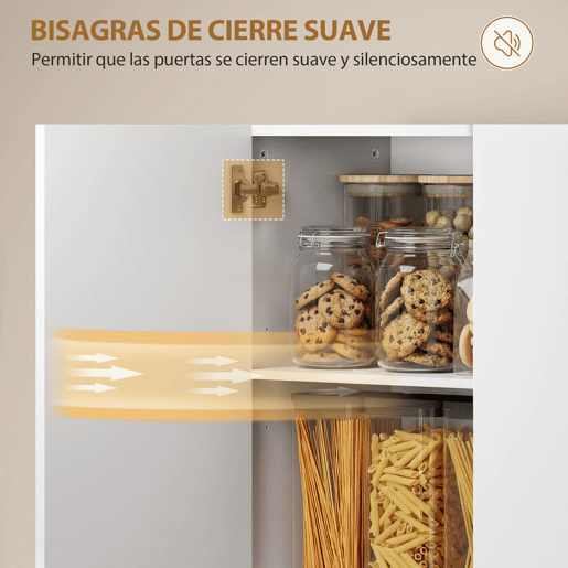 HOMCOM Despensa de Cozinha, Móvel Auxiliar de Cozinha em Branco Brilhante com 4 Portas, Compartimento Aberto e Prateleiras Ajustáveis, 68x34x180 cm