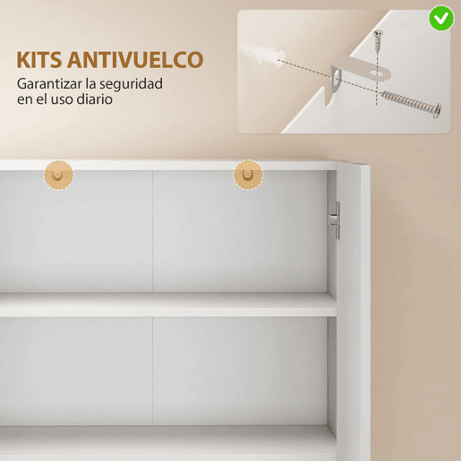 HOMCOM Despensa de Cozinha, Móvel Auxiliar de Cozinha em Branco Brilhante com 4 Portas, Compartimento Aberto e Prateleiras Ajustáveis, 68x34x180 cm