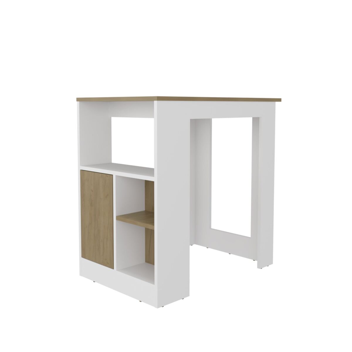 Isla de cocina Oviedo en Melamina con mini armario de 1 puerta y estantes laterales , 91.28 cm  X 91.99 cm  X 59 cm  , Multicolor 92 Blanco/ Madera