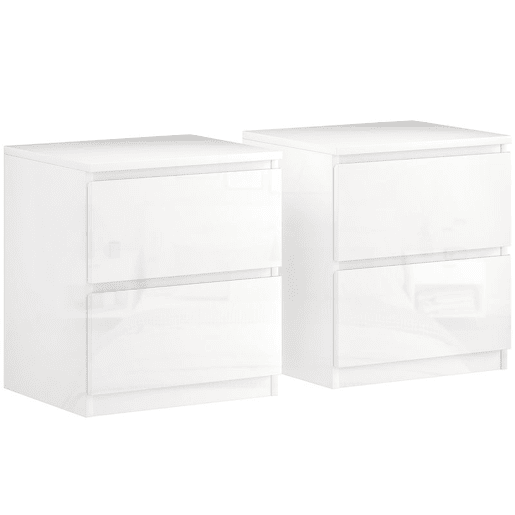 HOMCOM Conjunto de 2 Mesas de Cabeceira Moderna Mesas de Cabeceira com Gavetas Mesas de Cabeceira para Dormitório 40x34x45 cm Branco Brilhante