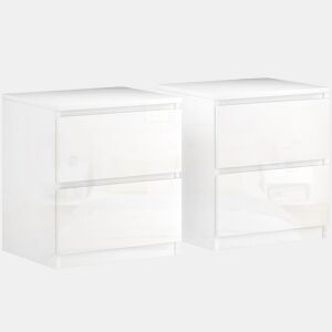 HOMCOM Conjunto de 2 Mesas de Cabeceira Moderna Mesas de Cabeceira com Gavetas Mesas de Cabeceira para Dormitório 40x34x45 cm Branco Brilhante