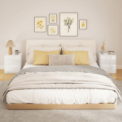 HOMCOM Conjunto de 2 Mesas de Cabeceira Moderna Mesas de Cabeceira com Gavetas Mesas de Cabeceira para Dormitório 40x34x45 cm Branco Brilhante