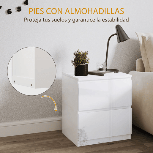 HOMCOM Conjunto de 2 Mesas de Cabeceira Moderna Mesas de Cabeceira com Gavetas Mesas de Cabeceira para Dormitório 40x34x45 cm Branco Brilhante