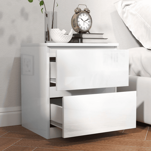 HOMCOM Conjunto de 2 Mesas de Cabeceira Moderna Mesas de Cabeceira com Gavetas Mesas de Cabeceira para Dormitório 40x34x45 cm Branco Brilhante