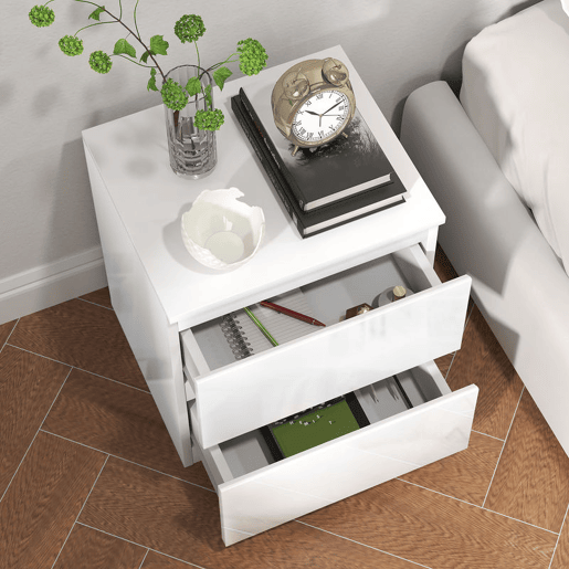 HOMCOM Conjunto de 2 Mesas de Cabeceira Moderna Mesas de Cabeceira com Gavetas Mesas de Cabeceira para Dormitório 40x34x45 cm Branco Brilhante