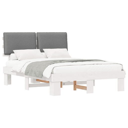 Estrutura de Cama de casal moderno com Cabeceira Estofada Cinzento-claro