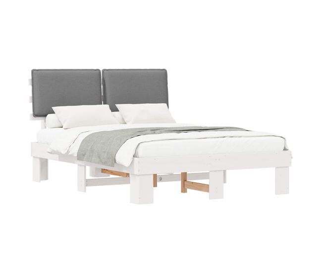Estructura de cama matrimonial estilo con cabecera tapizada gris claro
