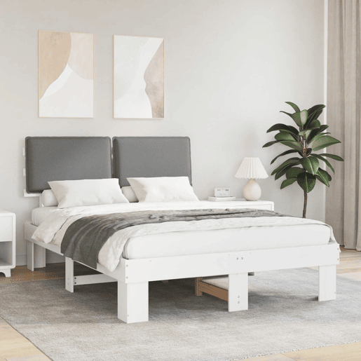 Estrutura de Cama de casal moderno com Cabeceira Estofada Cinzento-claro