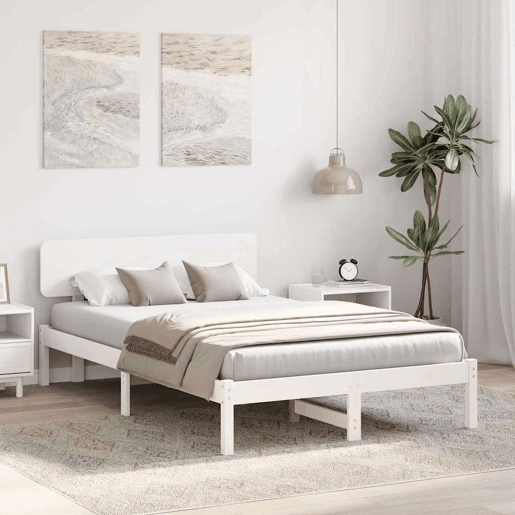 Estrutura da Cama de casal simple com cabeceira Branco 140 x 190 cm