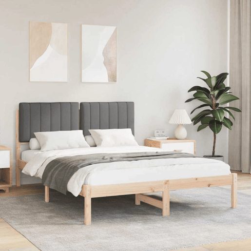 Estrutura de Cama de casal moderno com Cabeceira Estofada Cinza Escuro