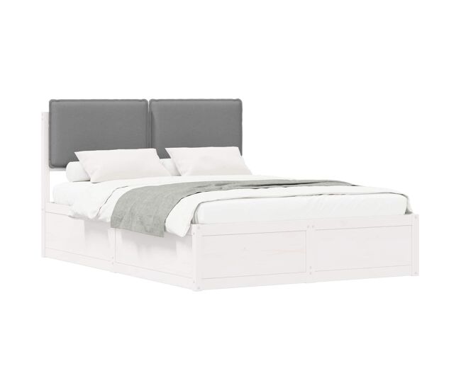 Estructura de cama matrimonial estilo con cabecera tapizada gris claro