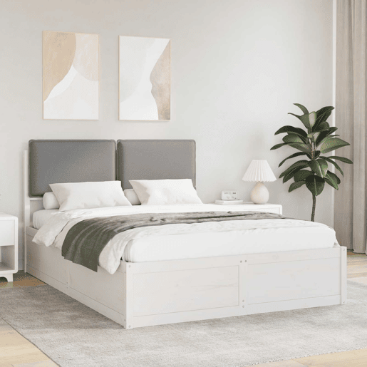 Estrutura de Cama de casal moderno com Cabeceira Estofada Cinzento-claro