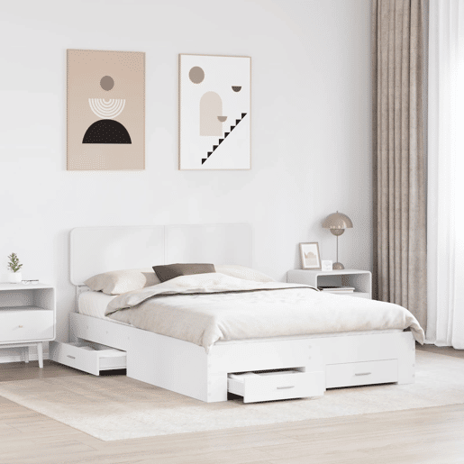 Estrutura De Cama De Casal Moderno - Branco 140 x 190 cm Madeira processada