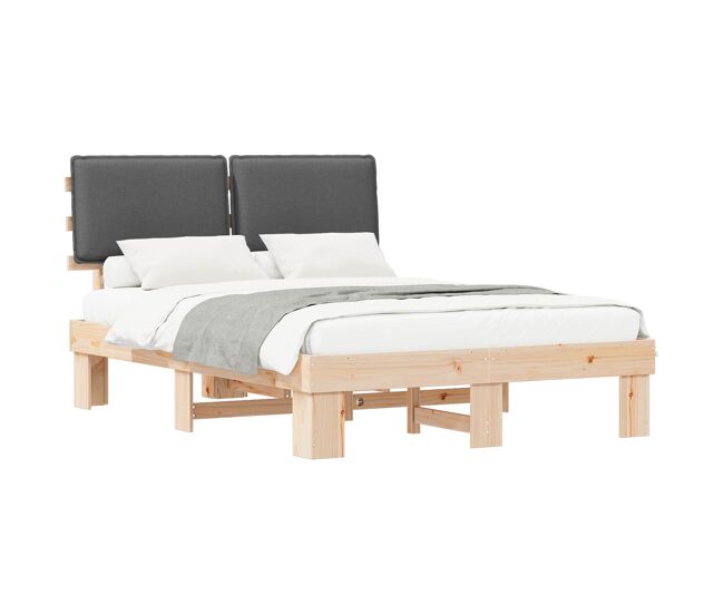 Estructura de cama matrimonial estilo con cabecera tapizada gris oscuro