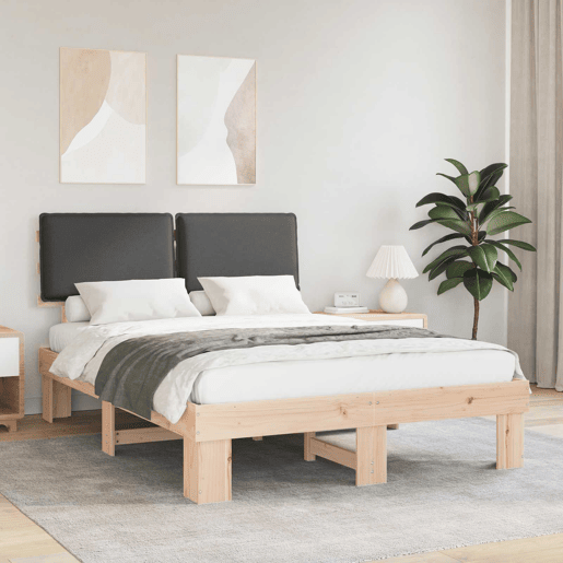 Estrutura de Cama de casal moderno com Cabeceira Estofada Cinza Escuro