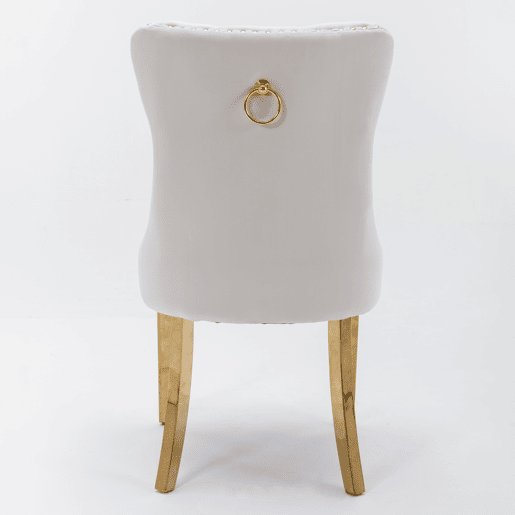 Cadeira de sala de jantar 2 peças - Veludo acolchoado, encosto capitoné, pernas douradas - Bege e dourado