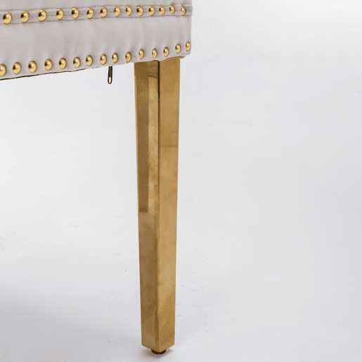 Cadeira de sala de jantar 2 peças - Veludo acolchoado, encosto capitoné, pernas douradas - Bege e dourado