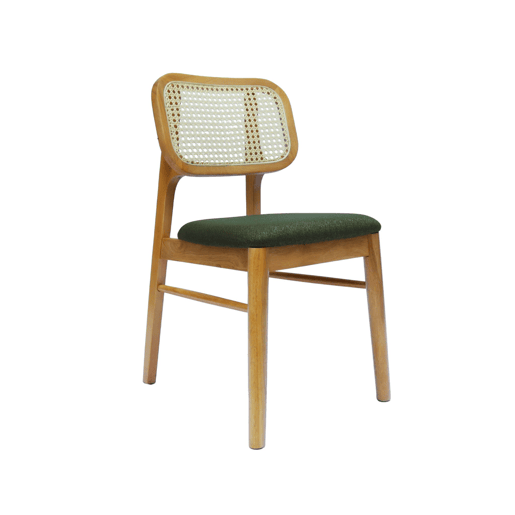 Cadeira boémia em madeira de seringueira e cana, set de 2 Verde caqui - 43x55x81 cm