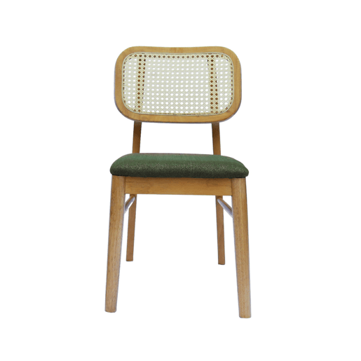 Cadeira boémia em madeira de seringueira e cana, set de 2 Verde caqui - 43x55x81 cm