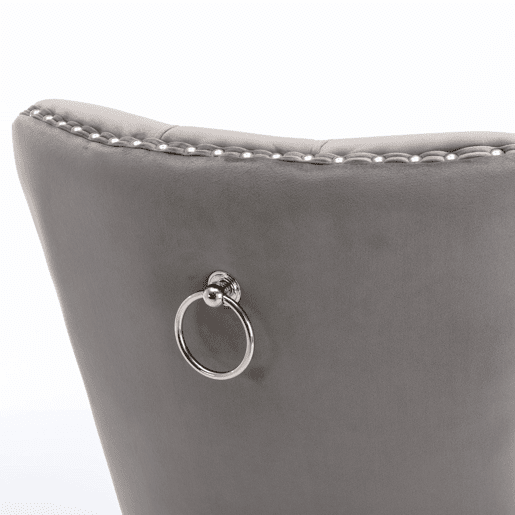Cadeira de jantar 2 unidades - Estofada em veludo cinzento, pernas em aço cromado, detalhes em tachas - Cinza