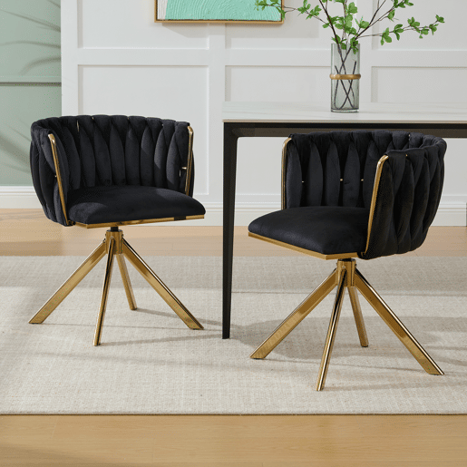 Poltrona giratória de 2 lugares - Metal resistente, ergonomia, luxo aveludado - Preto