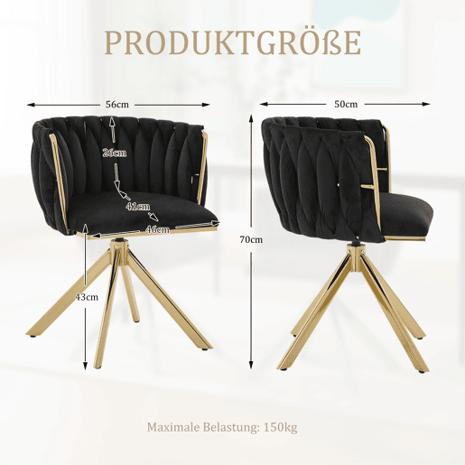 Poltrona giratória de 2 lugares - Metal resistente, ergonomia, luxo aveludado - Preto