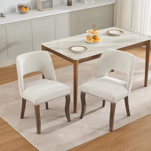 Cadeiras de sala de jantar 2 unidades - modernas estofadas em tecido, estilo rústico - bege
