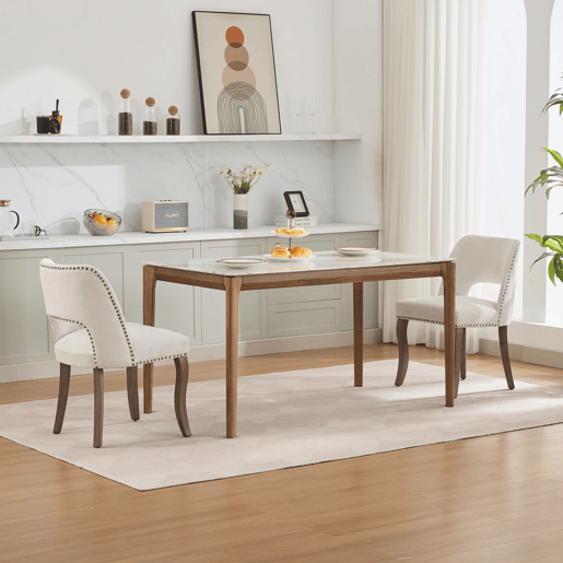 Cadeiras de sala de jantar 2 unidades - modernas estofadas em tecido, estilo rústico - bege