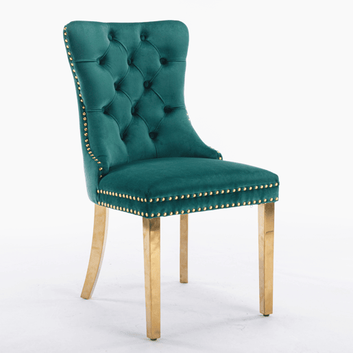 Cadeira de sala de jantar 2 unidades - Estofada em veludo, pernas em aço dourado, capitoné - Verde