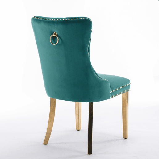 Cadeira de sala de jantar 2 unidades - Estofada em veludo, pernas em aço dourado, capitoné - Verde