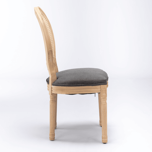 Cadeira de sala de jantar 2 unidades - Estilo francês, madeira maciça, encosto em rattan e linho - Cinza