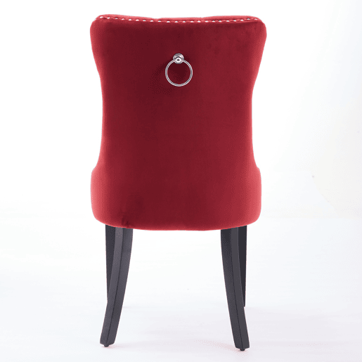 Cadeiras de sala de jantar 2 unidades - veludo capitoné, pernas de madeira com tachas - vermelho vinho