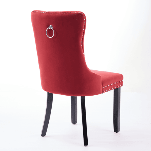 Cadeiras de sala de jantar 2 unidades - veludo capitoné, pernas de madeira com tachas - vermelho vinho