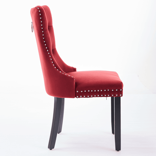 Cadeiras de sala de jantar 2 unidades - veludo capitoné, pernas de madeira com tachas - vermelho vinho