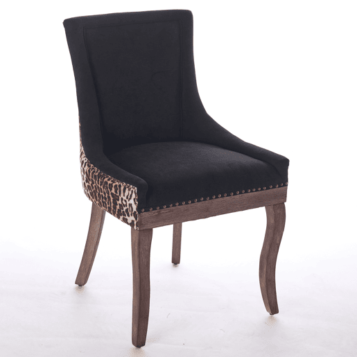 Cadeira de sala de jantar 2 unidades - Estofada em tecido grosso, pernas em madeira maciça, tachas em bronze - Leopardo