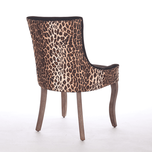 Cadeira de sala de jantar 2 unidades - Estofada em tecido grosso, pernas em madeira maciça, tachas em bronze - Leopardo