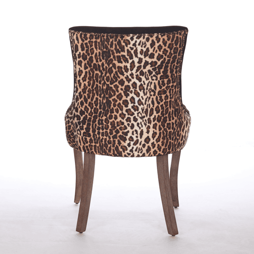 Cadeira de sala de jantar 2 unidades - Estofada em tecido grosso, pernas em madeira maciça, tachas em bronze - Leopardo