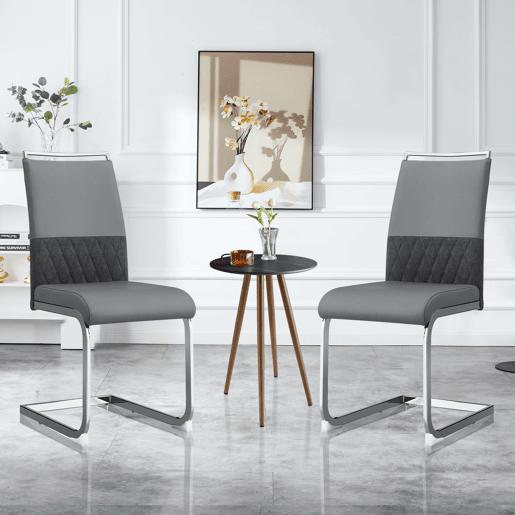 Cadeira de jantar moderna 2 unidades - encosto em PU e linho, design com franjas, cinza