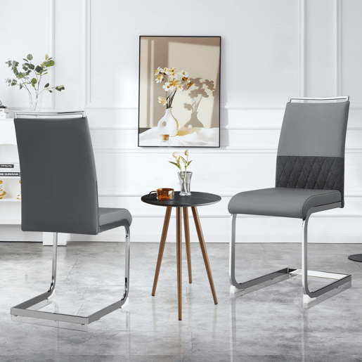 Cadeira de jantar moderna 2 unidades - encosto em PU e linho, design com franjas, cinza