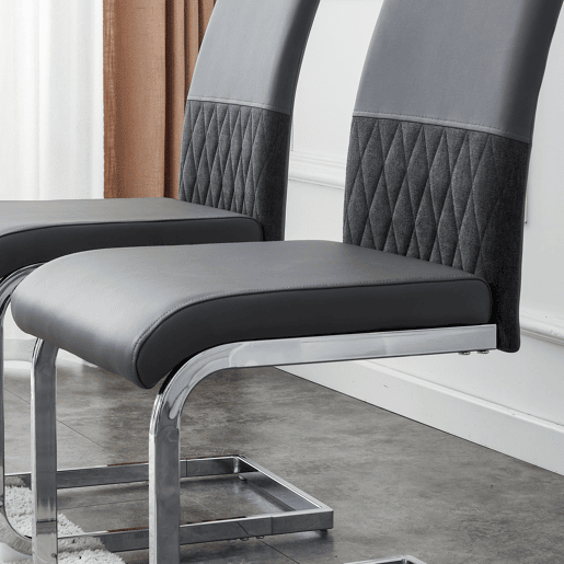 Cadeira de jantar moderna 2 unidades - encosto em PU e linho, design com franjas, cinza