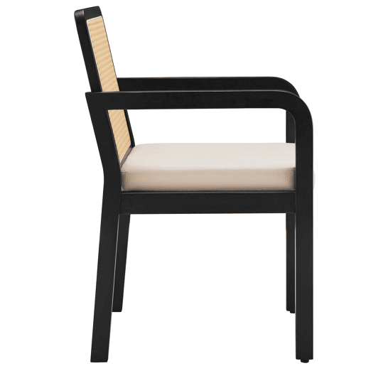 Cadeira de jantar em veludo (4 peças) - ergonómica, encosto em rattan, pernas em madeira de borracha - preta