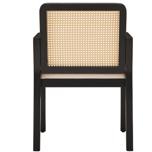 Cadeira de jantar em veludo (4 peças) - ergonómica, encosto em rattan, pernas em madeira de borracha - preta
