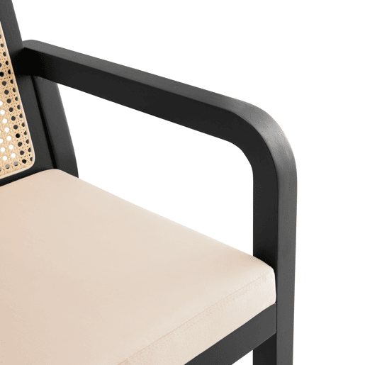 Cadeira de jantar em veludo (4 peças) - ergonómica, encosto em rattan, pernas em madeira de borracha - preta