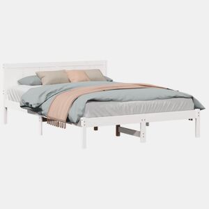 Estrutura De Cama De Casal Simple - Branco 140 x 200 cm Madeira de pinho maciça