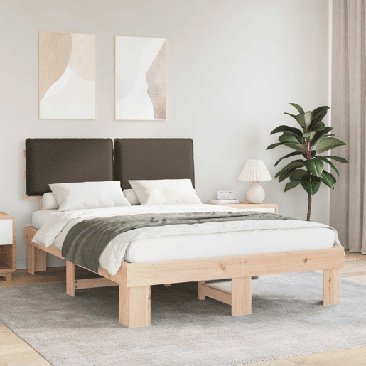 Estrutura de Cama de casal moderno com Cabeceira Estofada Cinzento-acastanhado