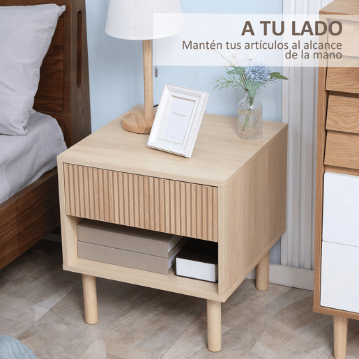 HOMCOM Mesa de Cabeceira Mesinha de Cabeceira com Gaveta e Prateleira Aberta Estilo Moderno Mesa Auxiliar para Quarto Sala 47x47x50 cm Madeira