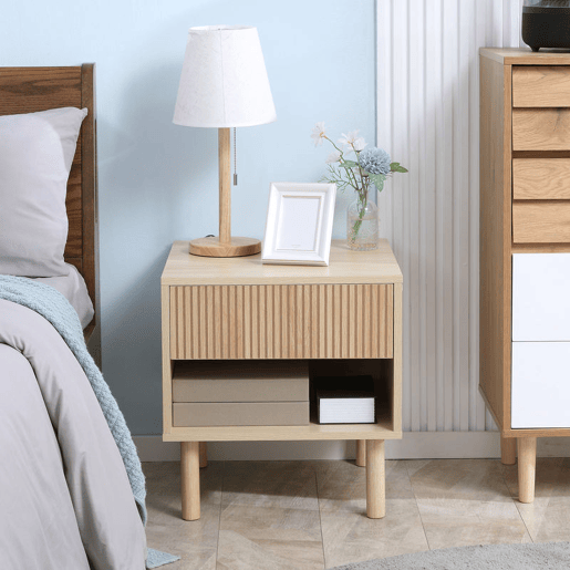 HOMCOM Mesa de Cabeceira Mesinha de Cabeceira com Gaveta e Prateleira Aberta Estilo Moderno Mesa Auxiliar para Quarto Sala 47x47x50 cm Madeira