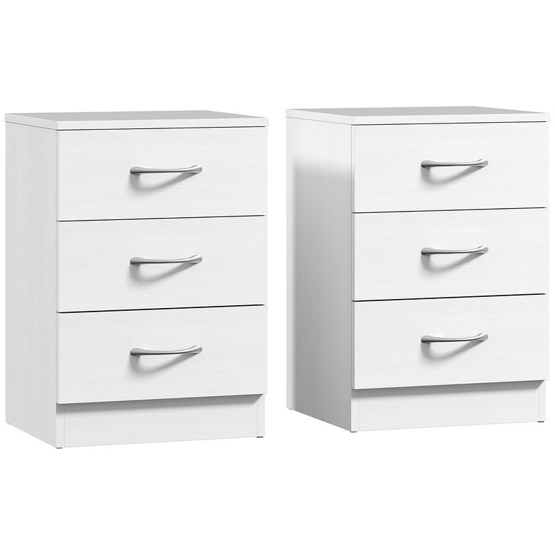 Homcom conjunto de 2 mesitas de noche modernas mesillas de noche con 3 cajones mesitas auxiliares para salón dormitorio carga 50 kg 40x35x58 cm blanco
