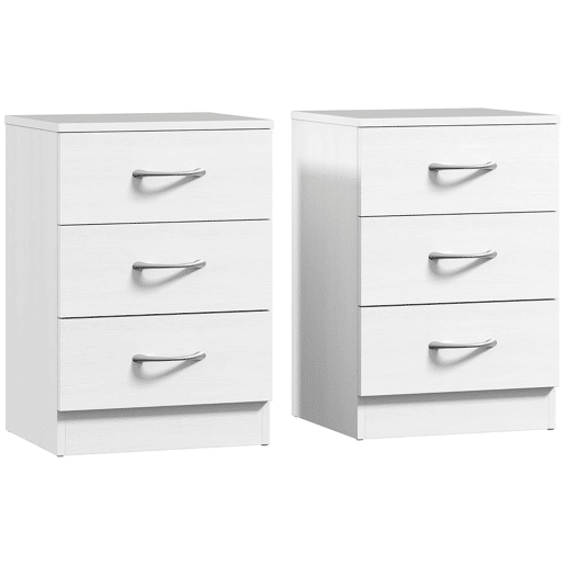 HOMCOM Conjunto Mesas de Cabeceira Moderna Mesas de Cabeceira com 3 Gavetas e Puxadores de Alumínio para Dormitório 40x35x58 cm Branco