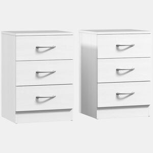 HOMCOM Conjunto Mesas de Cabeceira Moderna Mesas de Cabeceira com 3 Gavetas e Puxadores de Alumínio para Dormitório 40x35x58 cm Branco